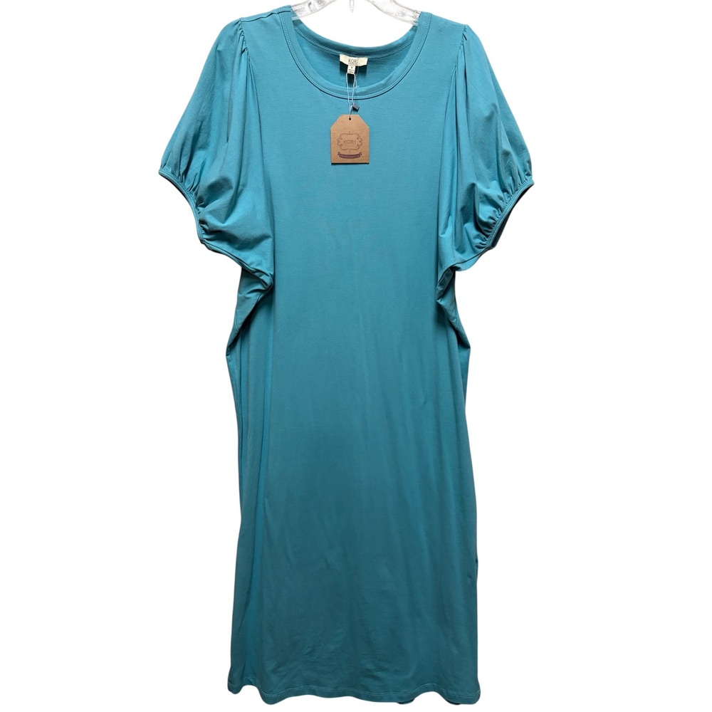 Kori America Teal Blue Puff Sleeve T-Shirt Dress NWT Small